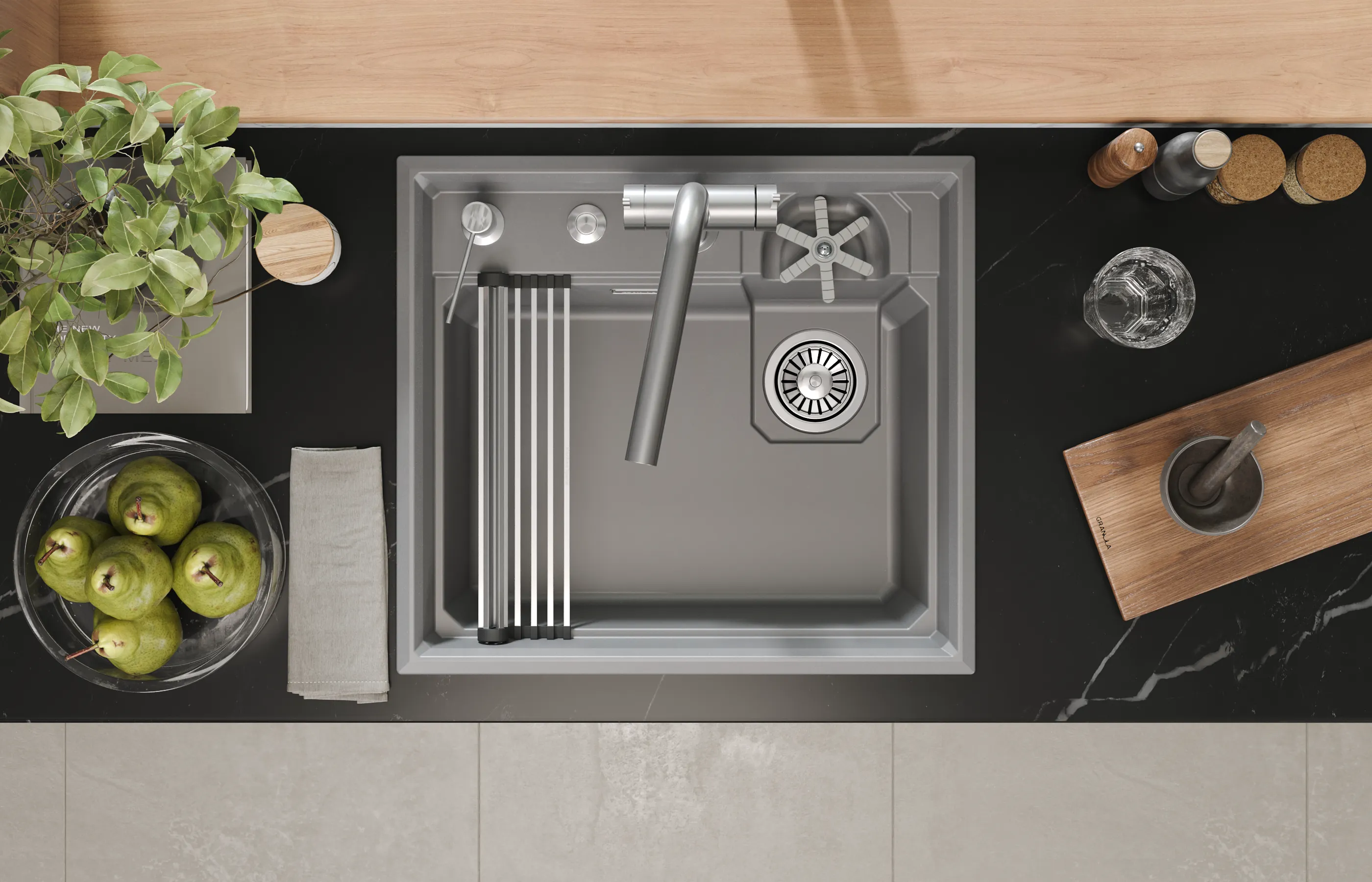 5807R, АЛЮМИНИУМ, кухонная мойка, кварц KITCHEN SPACE RINZER