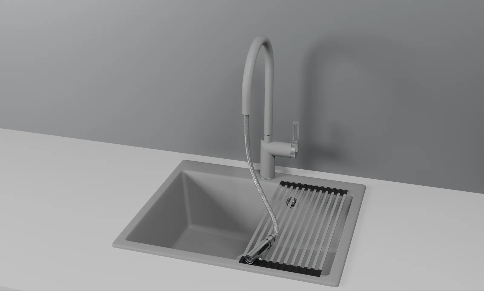 GR-8172, АЛЮМИНИУМ, СМЕСИТЕЛЬ КУХОННЫЙ С ВЫДВИЖНЫМ ИЗЛИВОМ