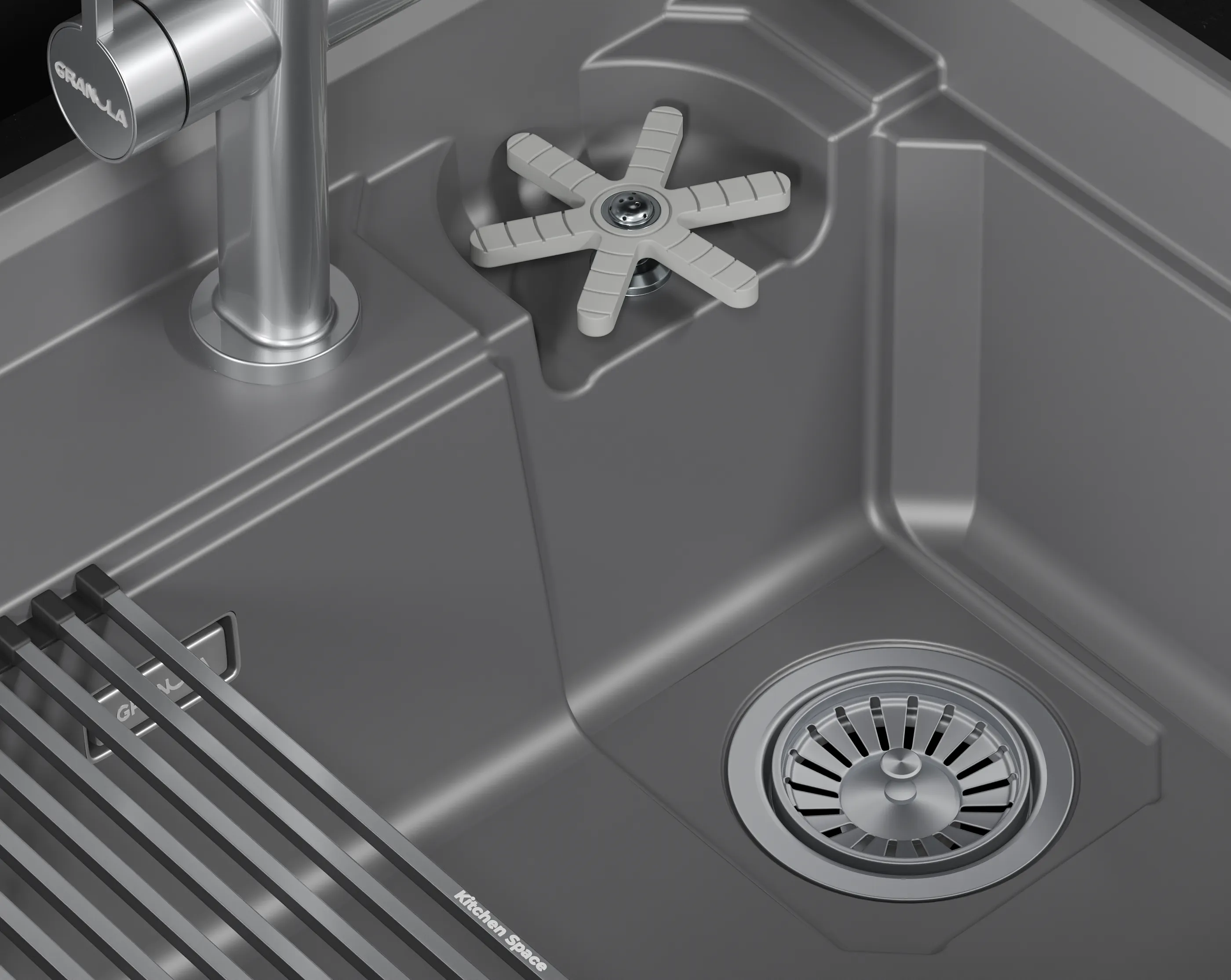 7308R, АЛЮМИНИУМ, кухонная мойка, кварц KITCHEN SPACE RINZER