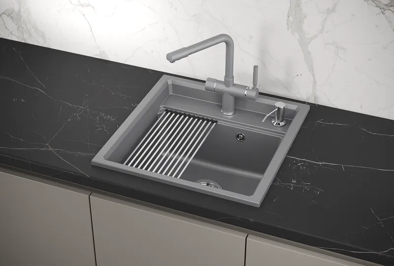 KS-5002, АЛЮМИНИУМ  кухонная мойка, кварц