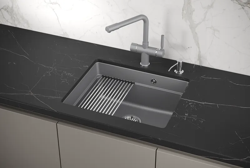 KS-5501U, АЛЮМИНИУМ, кухонная мойка, кварц