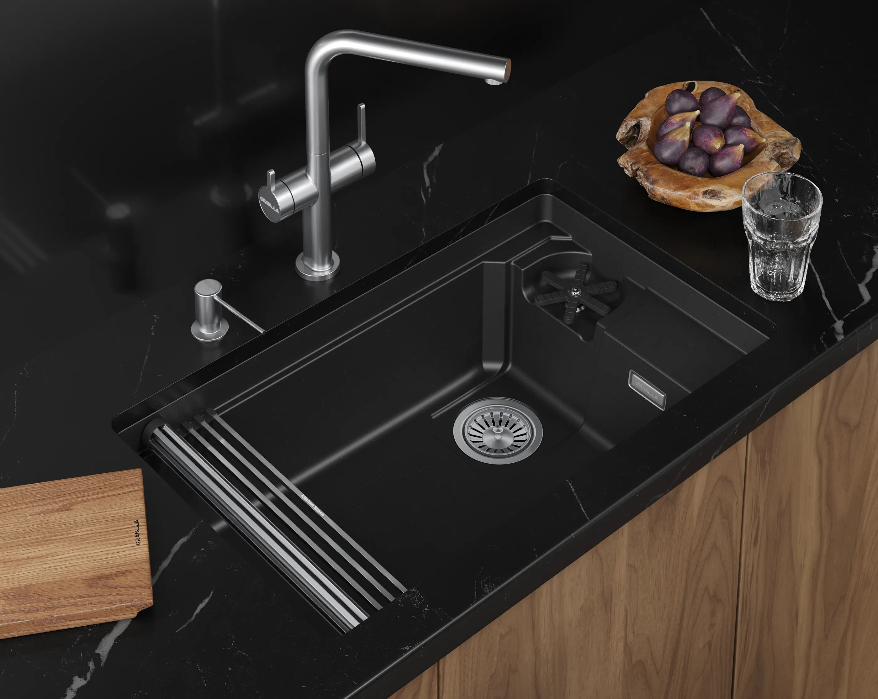 Мойка для кухни Granula Kitchen Space Rinzer 7309RU шварц, 73х45 см, прямоугольная