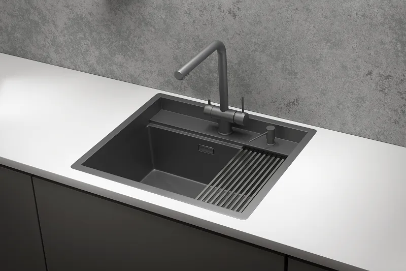 KS-6051, ГРАФИТ МАТОВЫЙ, стальная кухонная мойка KITCHEN SPACE