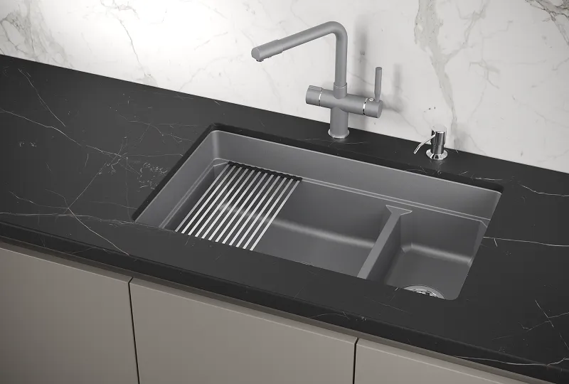 KS-7304U, АЛЮМИНИУМ, кухонная мойка, кварц