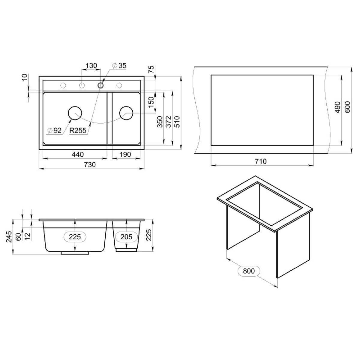 KS-7302i, АЛЮМИНИУМ, кухонная мойка, кварц
