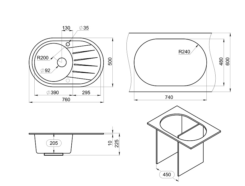 7601, БАЗАЛЬТ, кухонная мойка, СтандАРТ кварц